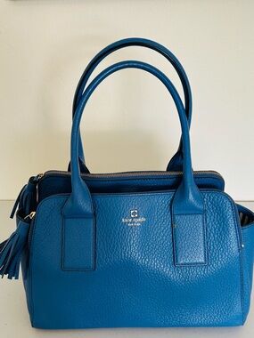 kate spade Teal Blue Pebbled Leather Satchel with Tassel